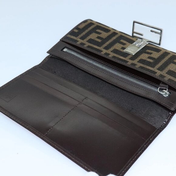 FENDI Zucca Canvas Long Wallet Black Brown Silver Auth am6788 - Picture 10 of 16